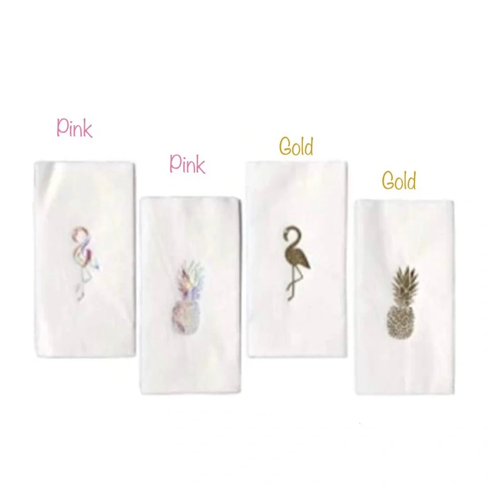 Metallic Guest Towels Dinner Napkins: Choose Flamingo/Pineapple in Gold or Pink